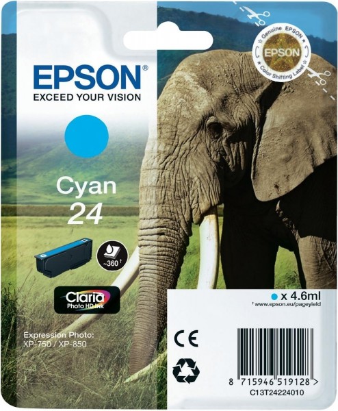 Epson Tintenpatrone 24 Cyan für Expression Photo XP-750 XP-850