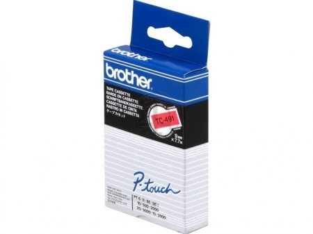 Brother TC491 P-TOUCH 9mm Schwarz auf Rot 7,7m laminated