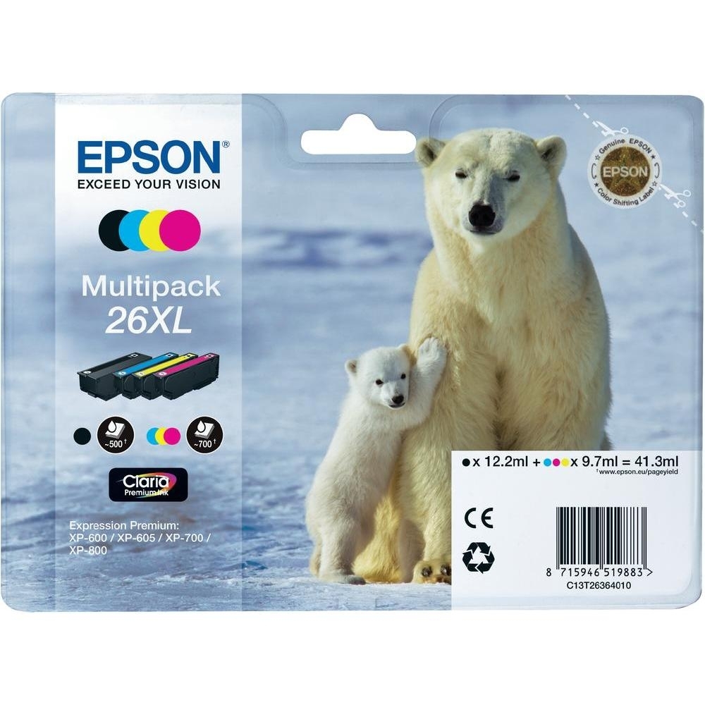Epson Tinte 26XL Eisbär Multipack für Expression Premium XP-600 XP-605  XP-700 XP 800 | Tinte | Epson