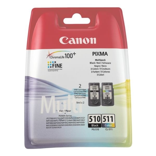 Canon Tinte Multi Pack Color CL-511 PG-510 2970B010 MP240 MP250 MP260 MP270 MP280 MP480 MP490 MP492
