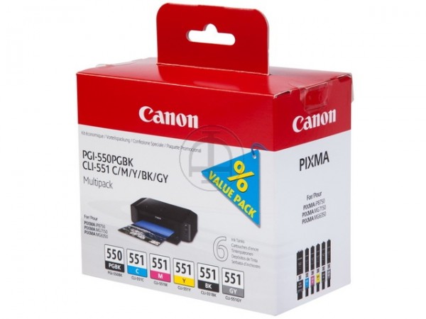 CANON PGI-550 + CLI-551 Tinte schwarz und fünf Farben 6496B005