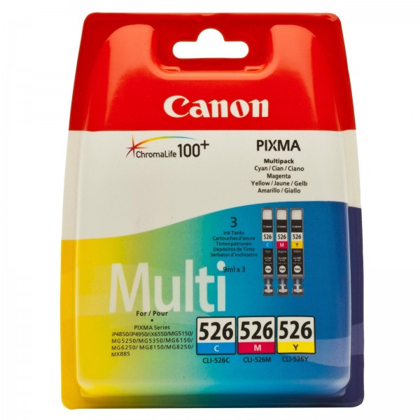 Canon Multipack CLI-526 C/M/Y für Pixma IP 4850 4950 MG5150 5250 8150 MX715 885 ohne Black 4541B009